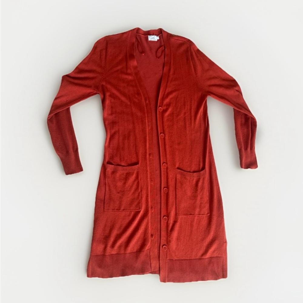 Cielo Burnt Orange Longline Cardigan Small | Cozy Button Front Sweater